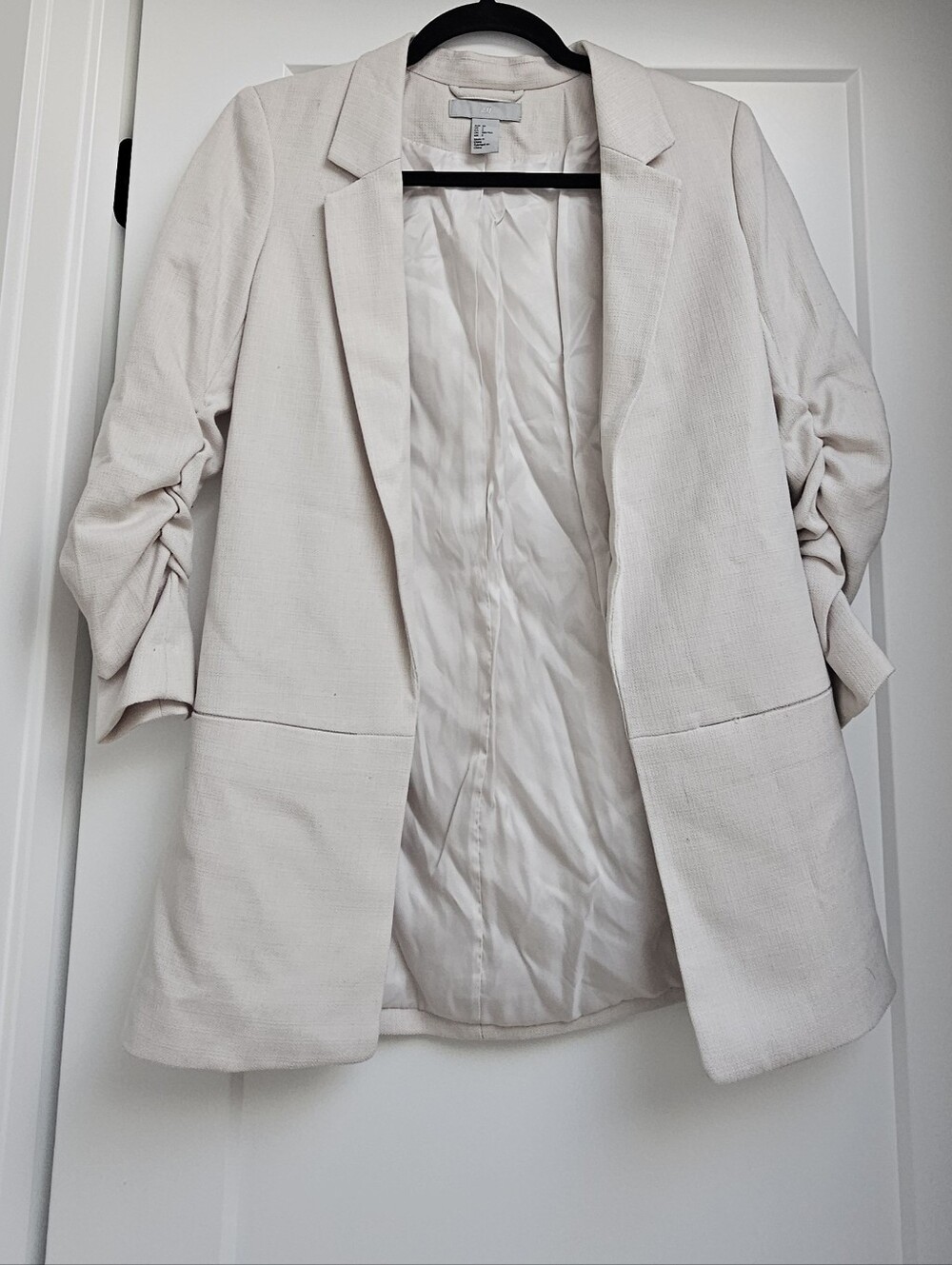 H&M Blazer Cream White Ruched 3/4 Sleeve Size 2